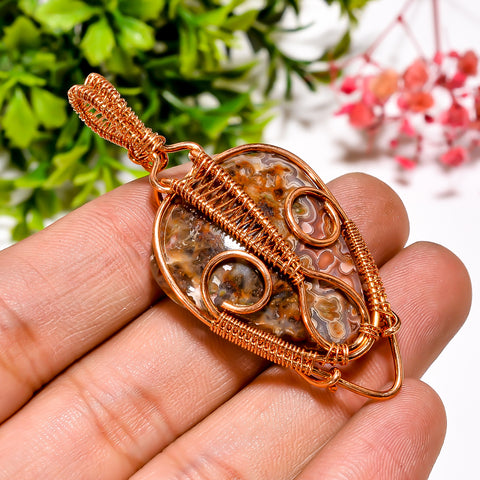 Splendid A One Quality 100% Natural Crazy Lace Agate Gemstone Pear Vintage Handmade Pure Copper Wire Wrapped Pendant 2.3