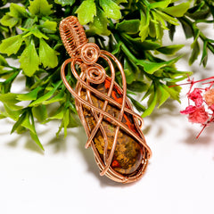 Amazing A One Quality 100% Natural Seam Agate Gemstone Oval Vintage Style Handmade Jewelry Pure Copper Wire Wrapped Pendant 2" 9.7 gms KR111 Sunkarton