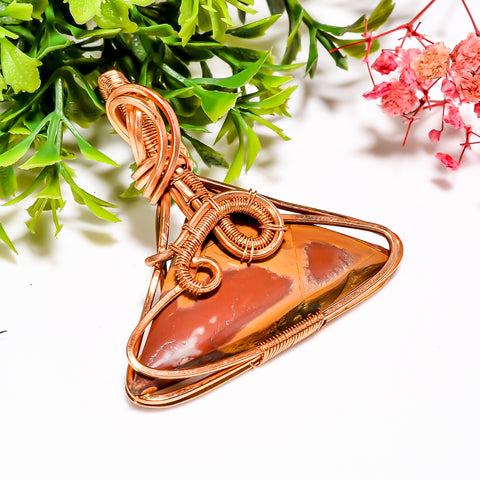 Stunning A One Quality 100% Natural Noreena Jasper Gemstone Triangle Vintage Handmade Pure Copper Wire Wrapped Pendant 2