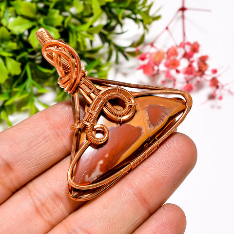 Stunning A One Quality 100% Natural Noreena Jasper Gemstone Triangle Vintage Handmade Pure Copper Wire Wrapped Pendant 2