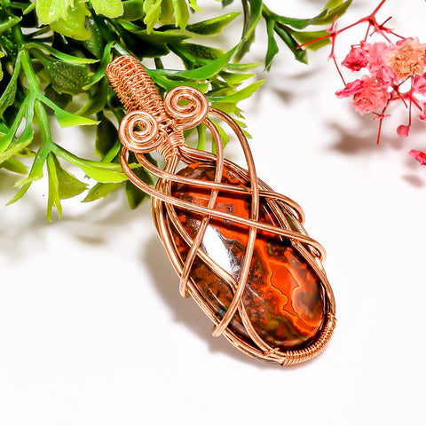 Tempting A One Quality 100% Natural Seam Agate Gemstone Oval Vintage Handmade Jewelry Pure Copper Wire Wrapped Pendant 2