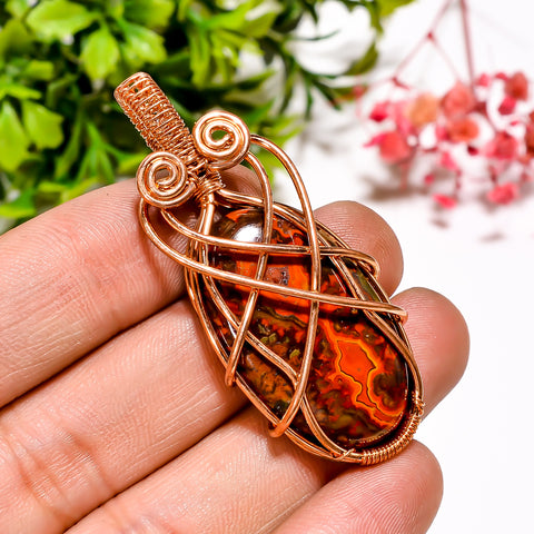 Tempting A One Quality 100% Natural Seam Agate Gemstone Oval Vintage Handmade Jewelry Pure Copper Wire Wrapped Pendant 2
