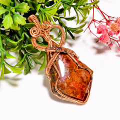 Terrific A One Quality 100% Natural Seam Agate Gemstone Shield Vintage Handmade Pure Copper Wire Wrapped Pendant 2.3" 12.5 gms. KR11-23 Sunkarton