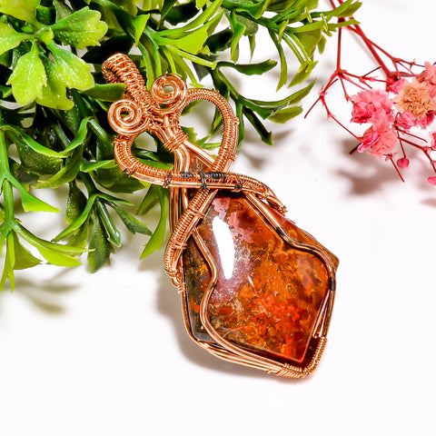 Terrific A One Quality 100% Natural Seam Agate Gemstone Shield Vintage Handmade Pure Copper Wire Wrapped Pendant 2.3