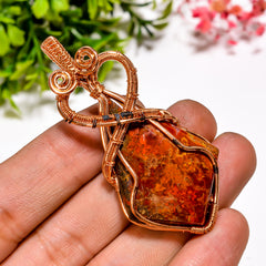 Terrific A One Quality 100% Natural Seam Agate Gemstone Shield Vintage Handmade Pure Copper Wire Wrapped Pendant 2.3" 12.5 gms. KR11-23 Sunkarton