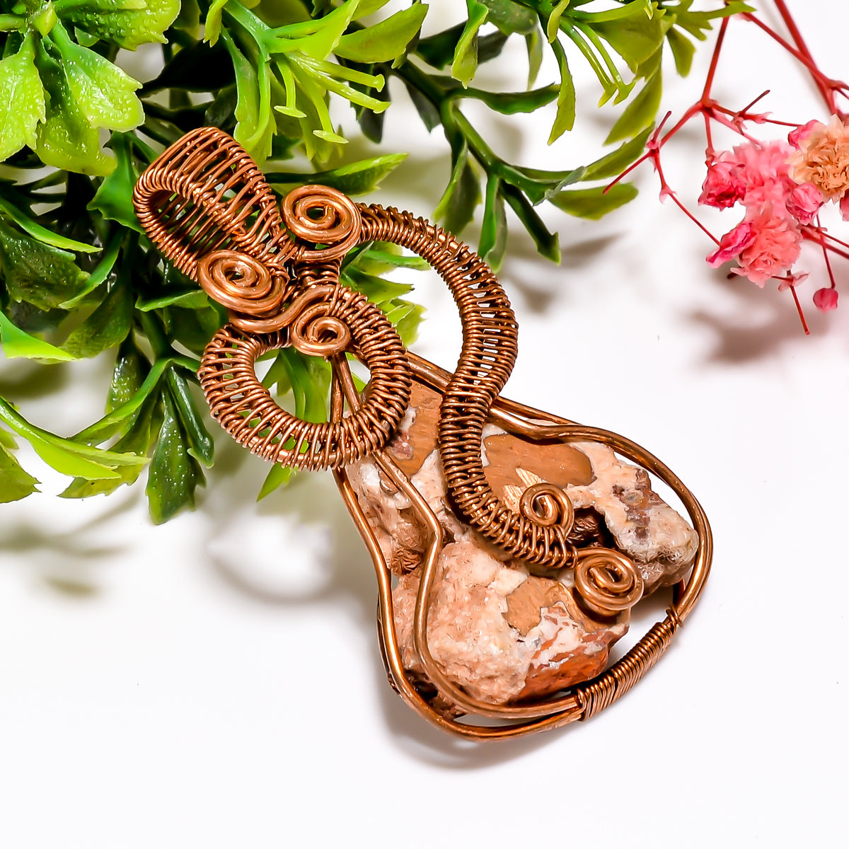 Unique A One Quality 100% Natural Copper Agate Gemstone Vintage Style Handmade Jewelry Pure Copper Wire Wrapped Pendant 2.1" 23.7 gms KR1124 Sunkarton