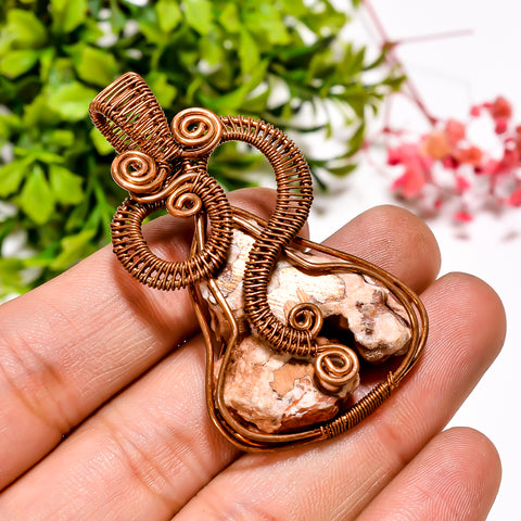 Unique A One Quality 100% Natural Copper Agate Gemstone Vintage Style Handmade Jewelry Pure Copper Wire Wrapped Pendant 2.1