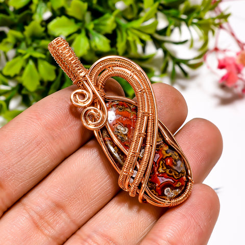Wonderful A One Quality 100% Natural Seam Agate Gemstone Oval Vintage Handmade Jewelry Pure Copper Wire Wrapped Pendant 2