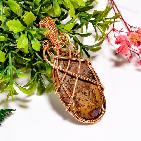 Amazing A One Quality 100% Natural Seam Agate Gemstone Oval Vintage Handmade Jewelry Pure Copper Wire Wrapped Pendant 2.3