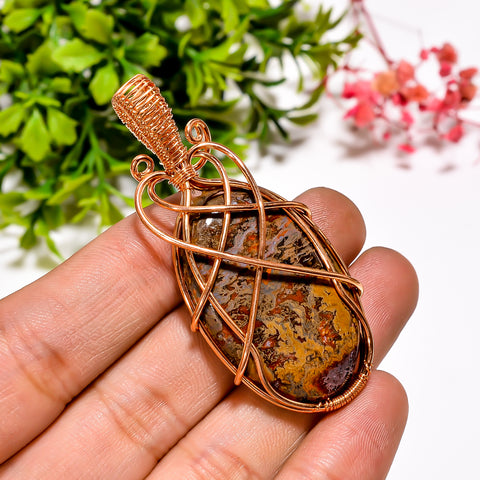 Amazing A One Quality 100% Natural Seam Agate Gemstone Oval Vintage Handmade Jewelry Pure Copper Wire Wrapped Pendant 2.3