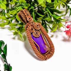 Attractive A One Quality 100% Natural Charoite Gemstone Radiant Vintage Handmade Pure Copper Wire Wrapped Pendant 2.1" 14.7 gms. KR11-2 Sunkarton