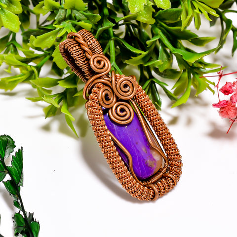 Attractive A One Quality 100% Natural Charoite Gemstone Radiant Vintage Handmade Pure Copper Wire Wrapped Pendant 2.1