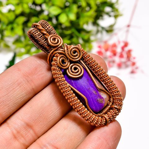 Attractive A One Quality 100% Natural Charoite Gemstone Radiant Vintage Handmade Pure Copper Wire Wrapped Pendant 2.1