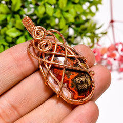 Classic A One Quality 100% Natural Seam Agate Gemstone Oval Vintage Handmade Jewelry Pure Copper Wire Wrapped Pendant 1.9" 9 gms. KR11-30 Sunkarton