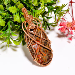 Dazzling A One Quality 100% Natural Seam Agate Gemstone Oval Vintage Handmade Jewelry Pure Copper Wire Wrapped Pendant 2.4" 14.1 gms KR11-31 Sunkarton