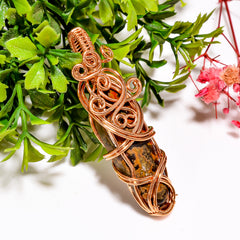 Excellent A One Quality 100% Natural Seam Agate Gemstone Oval Vintage Handmade Jewelry Pure Copper Wire Wrapped Pendant 2.3" 11.7 gms KR1132 Sunkarton