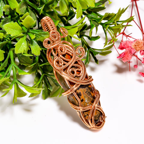 Excellent A One Quality 100% Natural Seam Agate Gemstone Oval Vintage Handmade Jewelry Pure Copper Wire Wrapped Pendant 2.3