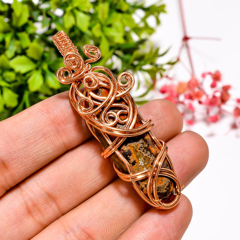 Excellent A One Quality 100% Natural Seam Agate Gemstone Oval Vintage Handmade Jewelry Pure Copper Wire Wrapped Pendant 2.3