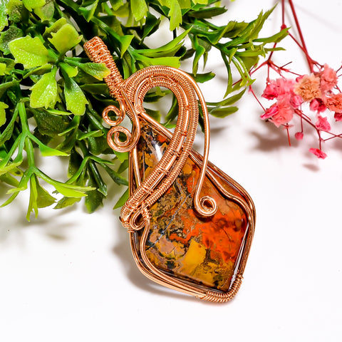Exclusive A One Quality 100% Natural Seam Agate Gemstone Shield Vintage Handmade Pure Copper Wire Wrapped Pendant 2.4