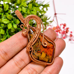 Exclusive A One Quality 100% Natural Seam Agate Gemstone Shield Vintage Handmade Pure Copper Wire Wrapped Pendant 2.4" 15.4 gms. KR11-33 Sunkarton