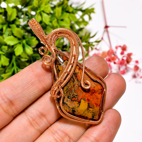 Exclusive A One Quality 100% Natural Seam Agate Gemstone Shield Vintage Handmade Pure Copper Wire Wrapped Pendant 2.4