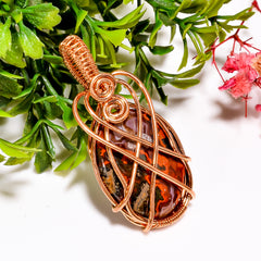 Elegant A One Quality 100% Natural Seam Agate Gemstone Oval Vintage Handmade Jewelry Pure Copper Wire Wrapped Pendant 1.9" 9.8 gms. KR11-34 Sunkarton