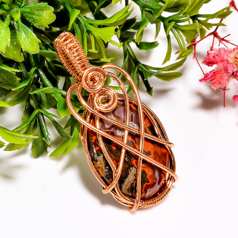Elegant A One Quality 100% Natural Seam Agate Gemstone Oval Vintage Handmade Jewelry Pure Copper Wire Wrapped Pendant 1.9