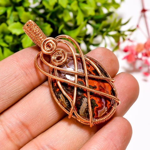 Elegant A One Quality 100% Natural Seam Agate Gemstone Oval Vintage Handmade Jewelry Pure Copper Wire Wrapped Pendant 1.9