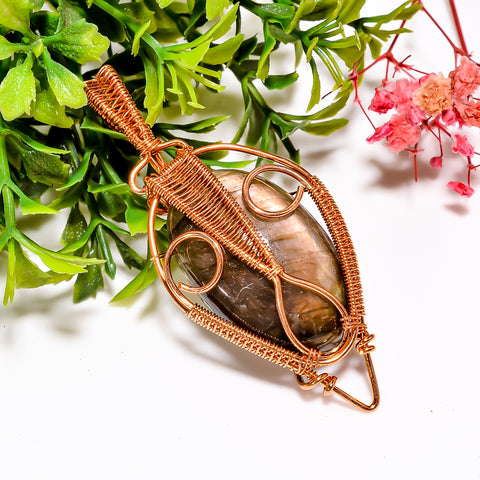 Fabulous A One Quality 100% Natural Labradorite Gemstone Oval Vintage Handmade Jewelry Pure Copper Wire Wrapped Pendant 2.6