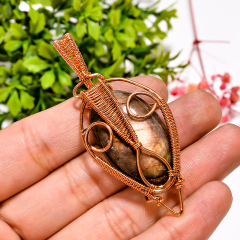 Fabulous A One Quality 100% Natural Labradorite Gemstone Oval Vintage Handmade Jewelry Pure Copper Wire Wrapped Pendant 2.6