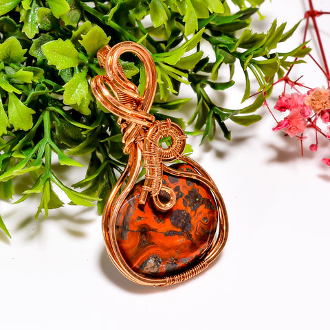 Fantastic A One Quality 100% Natural Seam Agate Gemstone Vintage Handmade Jewelry Pure Copper Wire Wrapped Pendant 2.2
