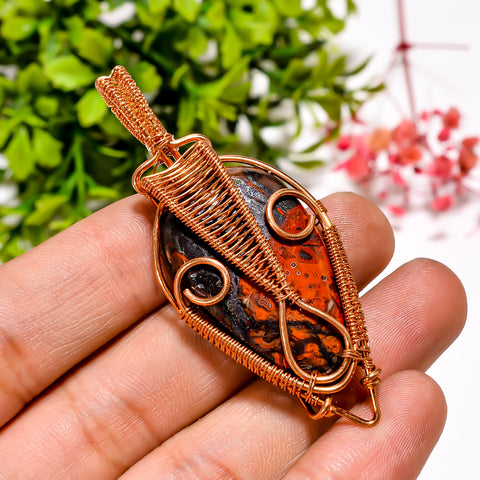 Gorgeous A One Quality 100% Natural Seam Agate Gemstone Pear Vintage Handmade Jewelry Pure Copper Wire Wrapped Pendant 2.4