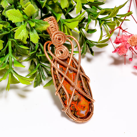 Immaculate A One Quality 100% Natural Seam Agate Gemstone Oval Vintage Handmade Pure Copper Wire Wrapped Pendant 2.2