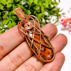 Immaculate A One Quality 100% Natural Seam Agate Gemstone Oval Vintage Handmade Pure Copper Wire Wrapped Pendant 2.2" 10.5 gms. KR11-38 Sunkarton