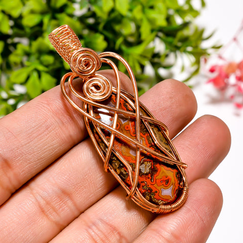 Immaculate A One Quality 100% Natural Seam Agate Gemstone Oval Vintage Handmade Pure Copper Wire Wrapped Pendant 2.2