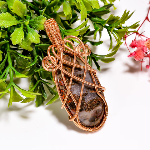 Incredible A One Quality 100% Natural Seam Agate Gemstone Oval Vintage Handmade Pure Copper Wire Wrapped Pendant 2.2