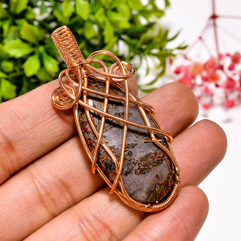 Incredible A One Quality 100% Natural Seam Agate Gemstone Oval Vintage Handmade Pure Copper Wire Wrapped Pendant 2.2