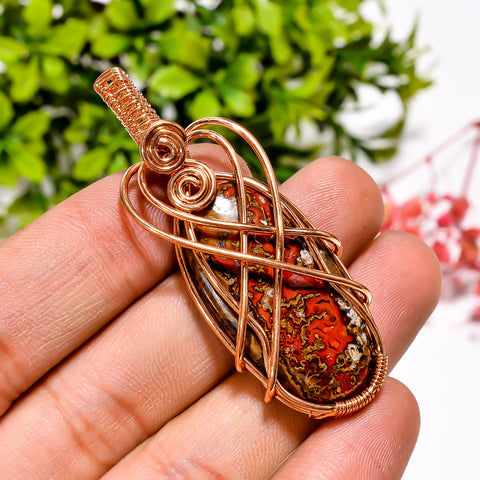 Awesome A One Quality 100% Natural Seam Agate Gemstone Oval Vintage Handmade Jewelry Pure Copper Wire Wrapped Pendant 2.1