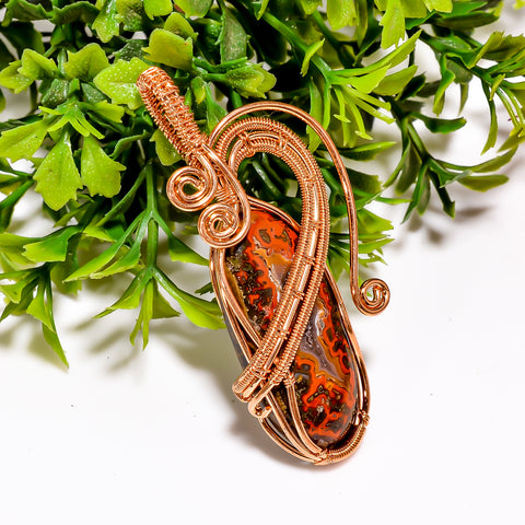 Marvellous A One Quality 100% Natural Seam Agate Gemstone Oval Vintage Handmade Pure Copper Wire Wrapped Pendant 2.3