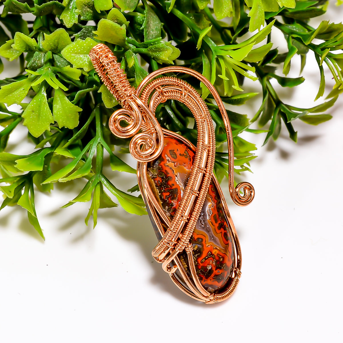 Marvellous A One Quality 100% Natural Seam Agate Gemstone Oval Vintage Handmade Pure Copper Wire Wrapped Pendant 2.3" 11.4 gms. KR11-40 Sunkarton