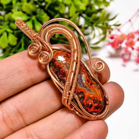 Marvellous A One Quality 100% Natural Seam Agate Gemstone Oval Vintage Handmade Pure Copper Wire Wrapped Pendant 2.3
