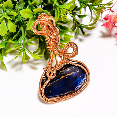 Mind Blowing A One Quality 100% Natural Pietersite Gemstone Oval Vintage Handmade Pure Copper Wire Wrapped Pendant 2.2