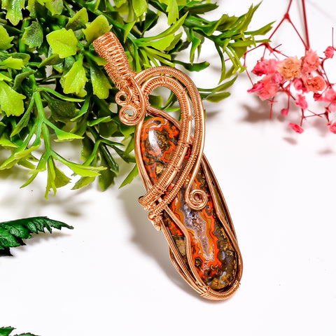 Outstanding A One Quality 100% Natural Seam Agate Gemstone Oval Vintage Handmade Pure Copper Wire Wrapped Pendant 2.6