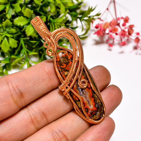 Outstanding A One Quality 100% Natural Seam Agate Gemstone Oval Vintage Handmade Pure Copper Wire Wrapped Pendant 2.6