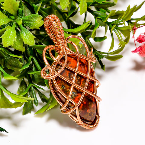 Splendid A One Quality 100% Natural Seam Agate Gemstone Pear Vintage Handmade Jewelry Pure Copper Wire Wrapped Pendant 1.9