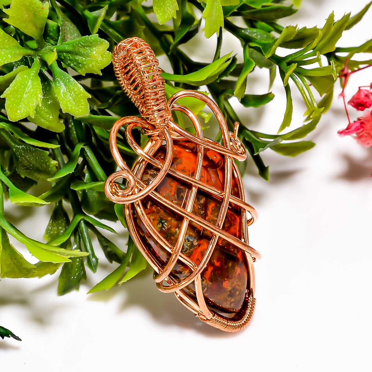 Splendid A One Quality 100% Natural Seam Agate Gemstone Pear Vintage Handmade Jewelry Pure Copper Wire Wrapped Pendant 1.9" 11.1 gms KR11-43 Sunkarton