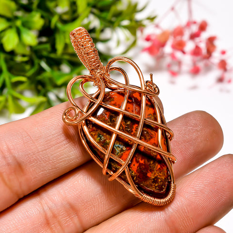 Splendid A One Quality 100% Natural Seam Agate Gemstone Pear Vintage Handmade Jewelry Pure Copper Wire Wrapped Pendant 1.9
