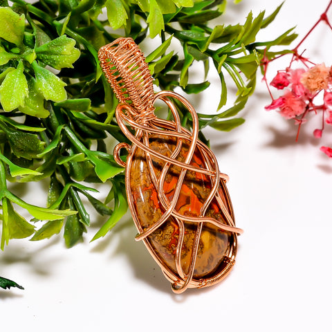 Superb A One Quality 100% Natural Seam Agate Gemstone Oval Vintage Handmade Jewelry Pure Copper Wire Wrapped Pendant 2