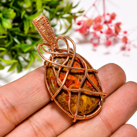 Superb A One Quality 100% Natural Seam Agate Gemstone Oval Vintage Handmade Jewelry Pure Copper Wire Wrapped Pendant 2