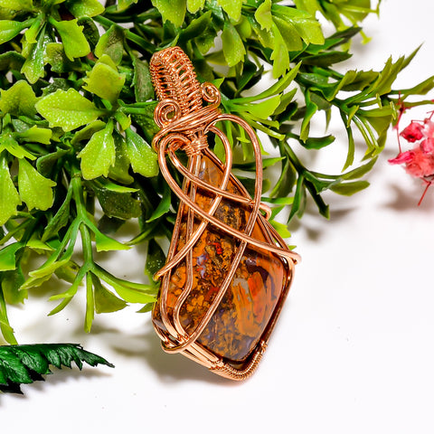 Supreme A One Quality 100% Natural Seam Agate Gemstone Shield Vintage Handmade Jewelry Pure Copper Wire Wrapped Pendant 2.2